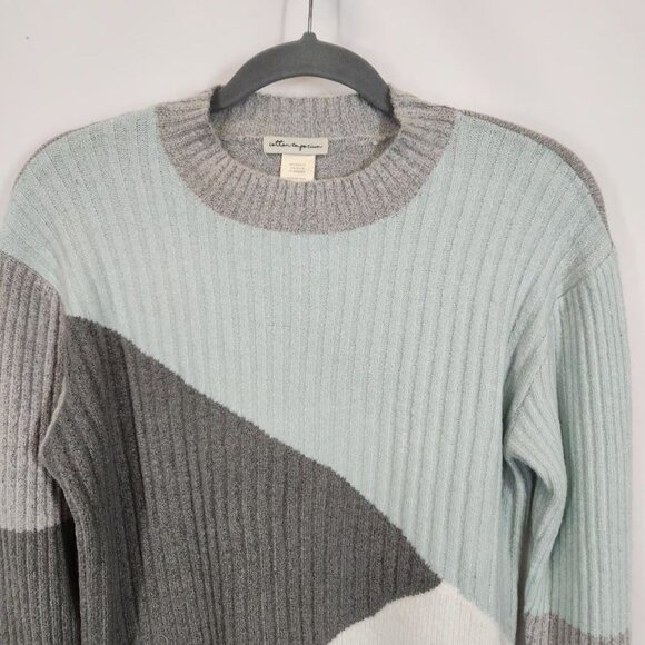 Cotton Emporium Asymmetric Colorblock Knit sweater in gray and mint - Size Small - Picture 2 of 5